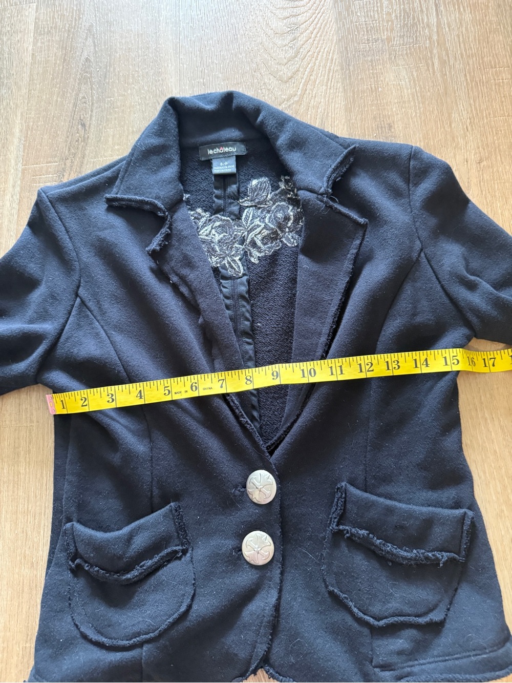 Y2K Le Chateau Black French Terry Blazer Jacket Embroidered Whimsigoth Cotton S - Picture 8 of 9